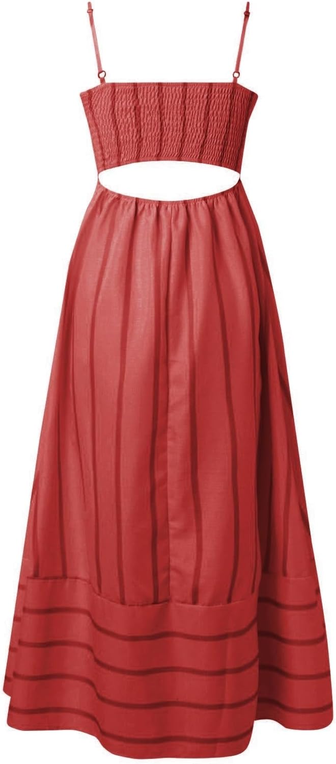 Beach Dresses for Women Summer Striped Back Smocked Maxi Dress Spaghetti Strap Cut Out Flowy A Line Long Sundresses