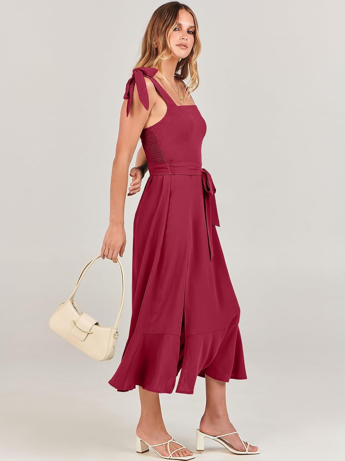 ANRABESS Women's Square Neck Ruffle Split Midi Elegant Formal Wedding Guest Cocktail Bridesmaid Graduation Party Dresses