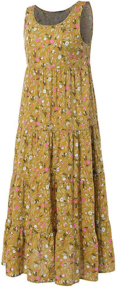 Ceboyel Women Boho Floral Maxi Dresses Flowy Tank Dress Sleeveless Smocked Sundresses Trendy Casual Beach Long Sun Dress