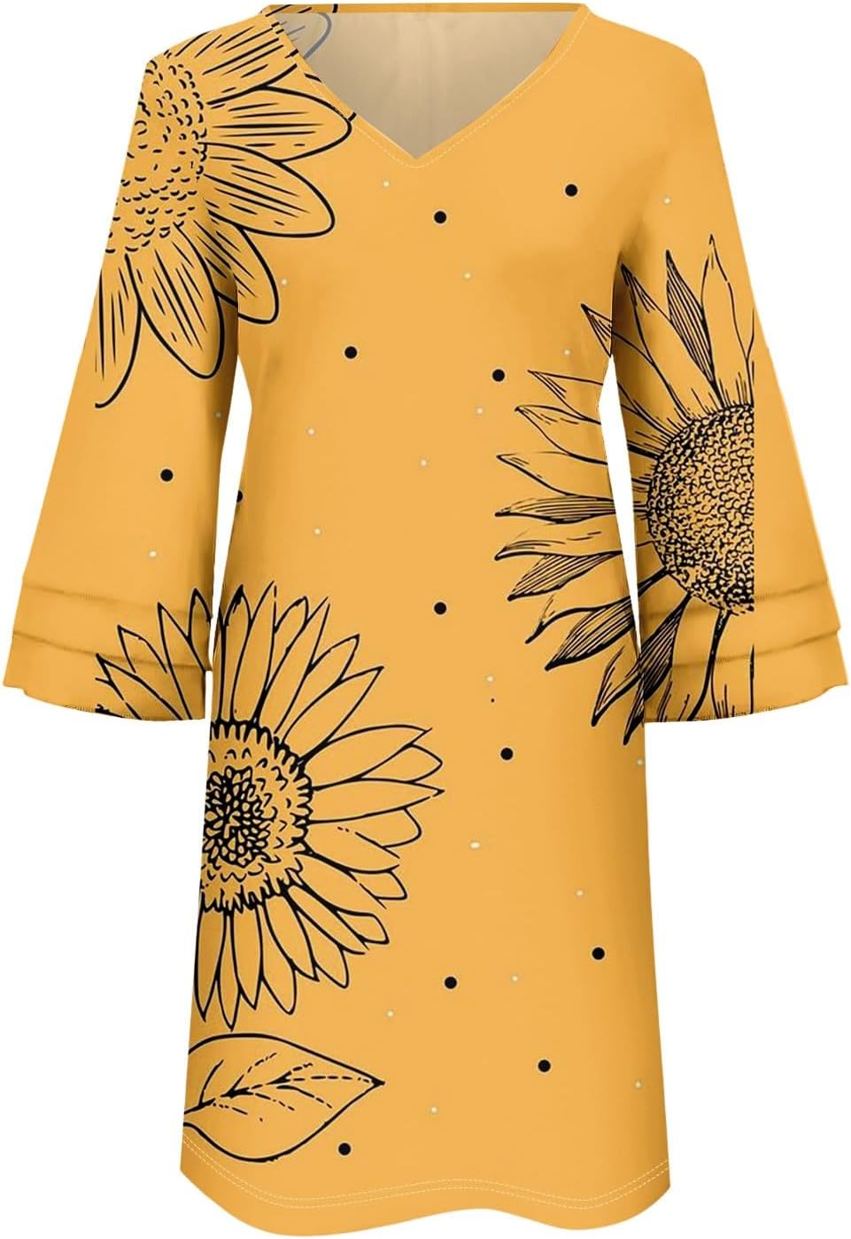 Beach Dresses for Women,2025 Summer Trendy Floral Print Boho Dress,Casual Loose V Neck Bell 3/4 Sleeve Mini Dress