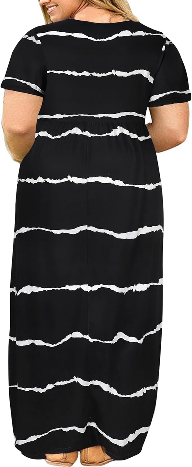 Kancystore Women's Short Sleeve Plus Size Maxi Dress with Pockets Loose Casual Summer Dresses