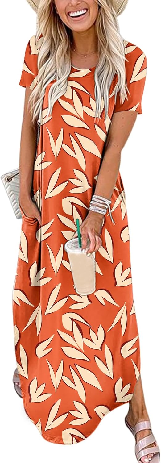 ANRABESS Women's Summer Casual Loose Short Sleeve Long T Shirt Dress Split Maxi Beach Sundress Travel Vacation Outfits