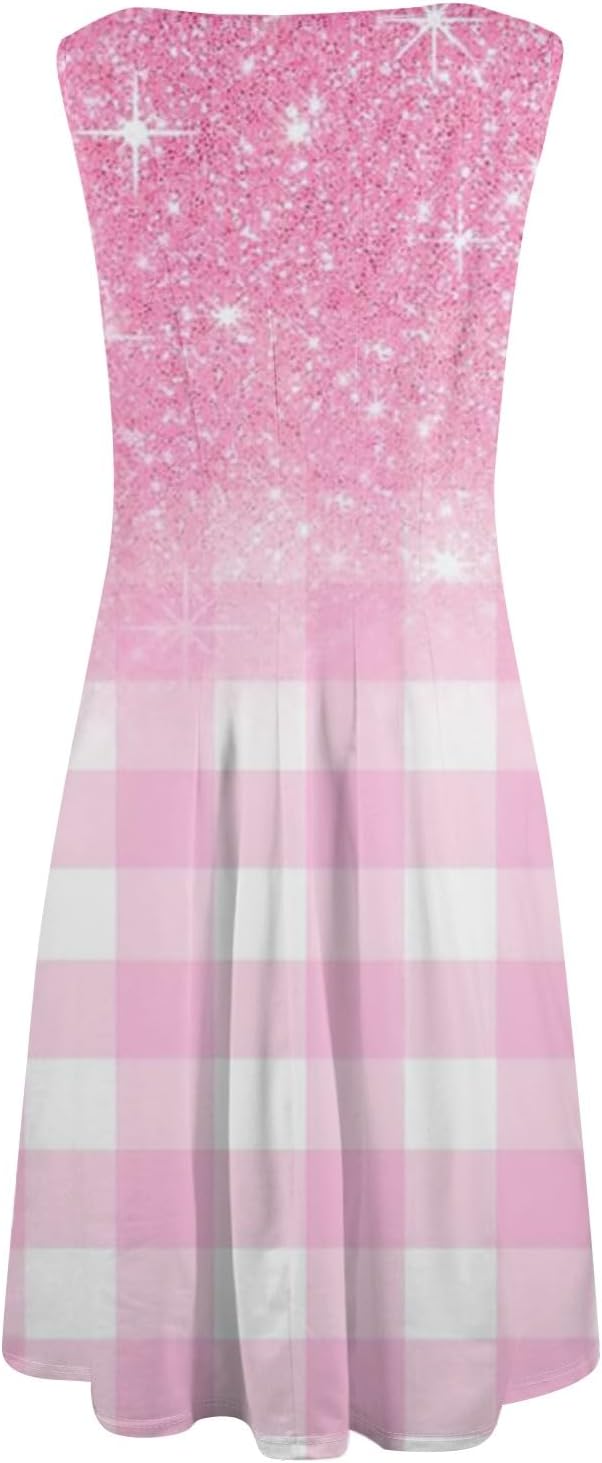 Womens Tank Sundress 2025 Casual Floral Print Tshirt Dress Swing Sleeveless Midi Dress Crewneck Pleated Summer Dresses