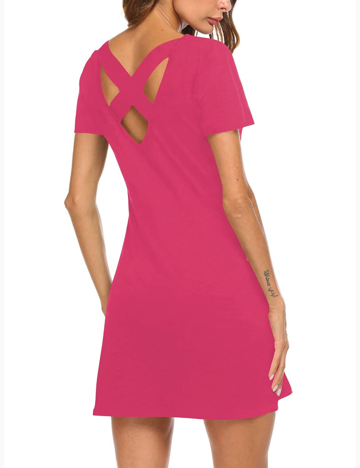 Feager Women's Casual Striped Criss Cross Short Sleeve T Shirt Dress