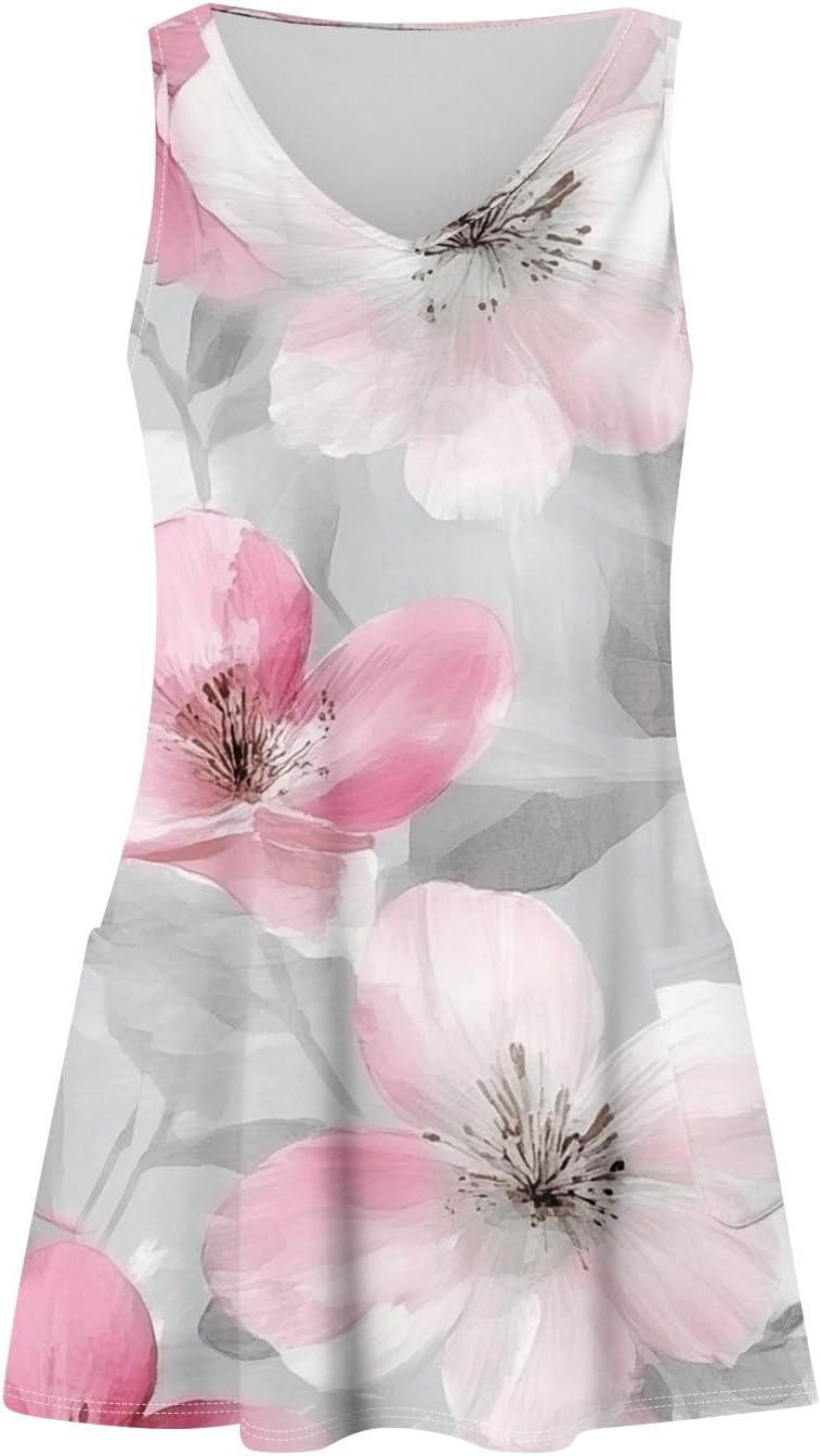 NBXNZWF Women Summer Casual Dress 2025 Casual Loose Sleeveless V-Neck Sundresses A Line Tshirt Beach Dresses with Pockets