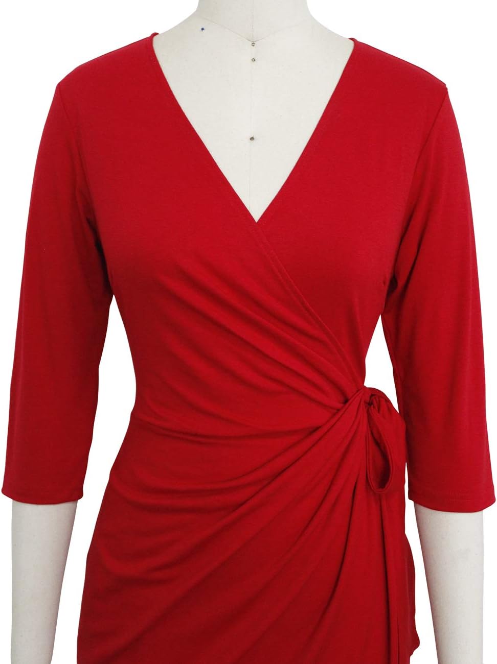 Berydress Women's Classic 3/4 Sleeve V Neck Sheath Casual Party Work Faux Black Wrap Dress