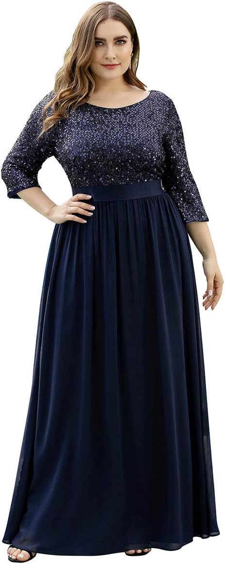 Ever-Pretty Women's Round Neck Maxi Dresses Sequin Plus Size Formal Dresses for Women 0683-PZ