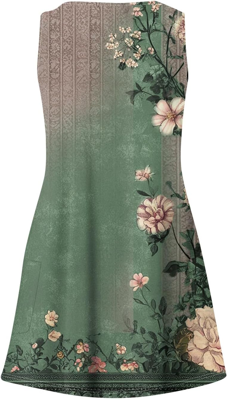 Women's Sleeveless Floral Print Summer Dress Casual V-Neck A-Line Mini Dress for Beach Party and Daily Wear