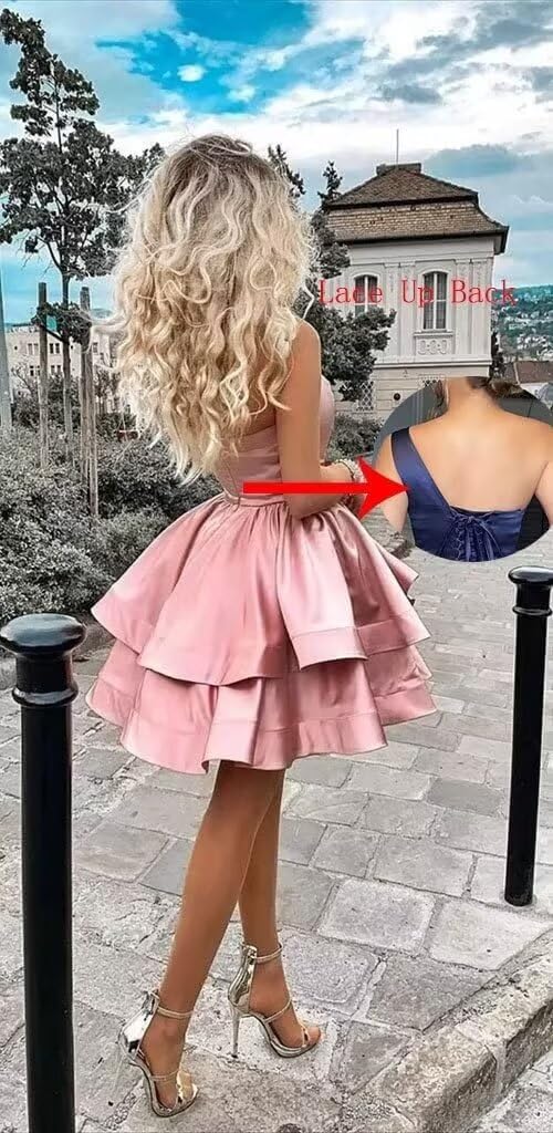Ruffles One Shoulder Satin Homecoming Dresses for Teens 2024 Short Aline Cocktail Party Gowns
