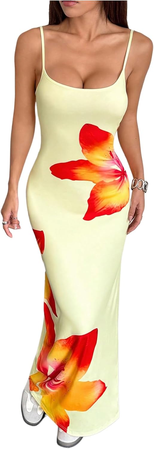 Verdusa Women's Floral Sun Maxi Bodycon Dresse Summer Starfish Dress White