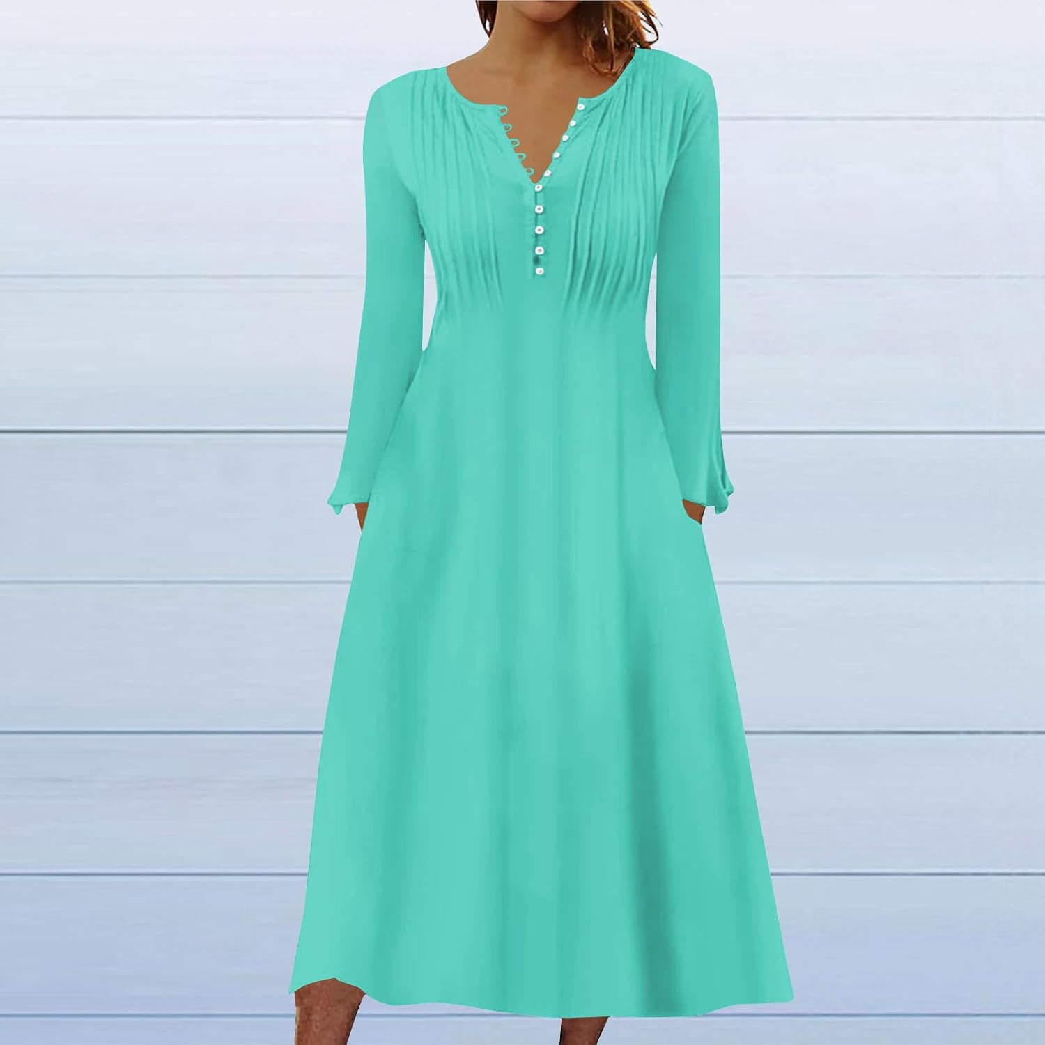 DOPOCQ Fall Women Dresses 2023 Long Sleeve V Neck Plus Size Maxi Dress Boho Dress High Waisted A-Line Dress with Pocket