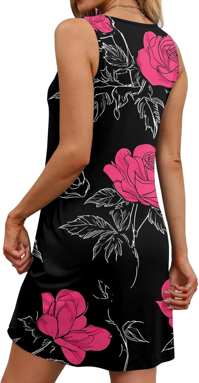 Women's Casual Sundress with Pockets Summer Boho Beach Dress,Holiday Hresses for Woment-Shirts Dress U Neck Loose Tank