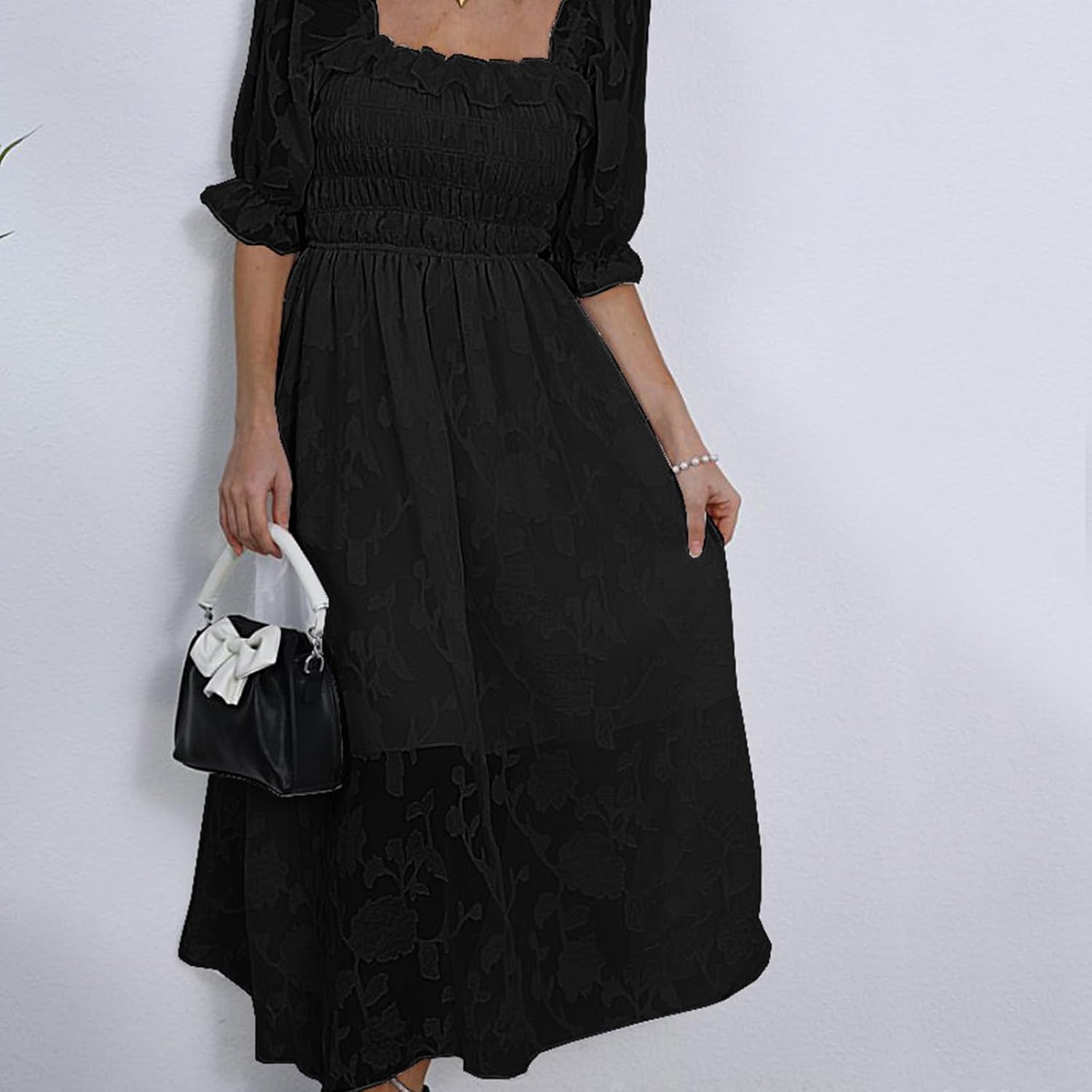 Women Floral Easter Spring Summer Dress Square Neck Chiffon Boho 2025 Maxi Long Wedding Guest Bridal Shower Dresses