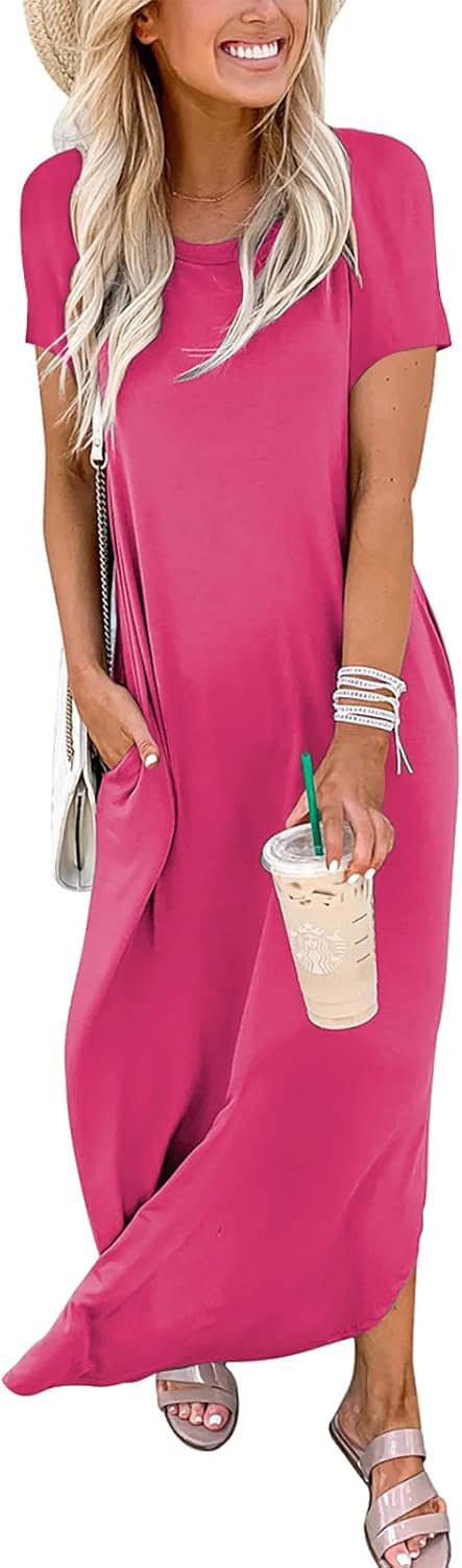 ANRABESS Women's Summer Casual Loose Short Sleeve Long T Shirt Dress Split Maxi Beach Sundress Travel Vacation Outfits