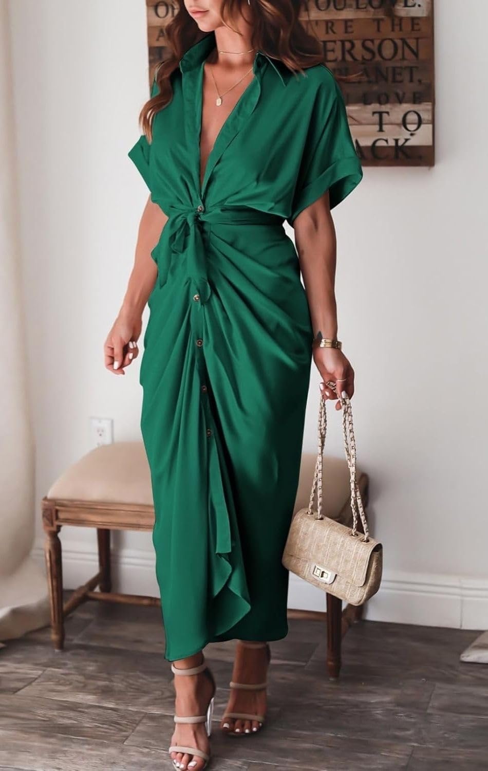 Women's Swing Classic Cute Maxi Ruched Breathable Shirt Dresses Bownot Slim Fitted Dress