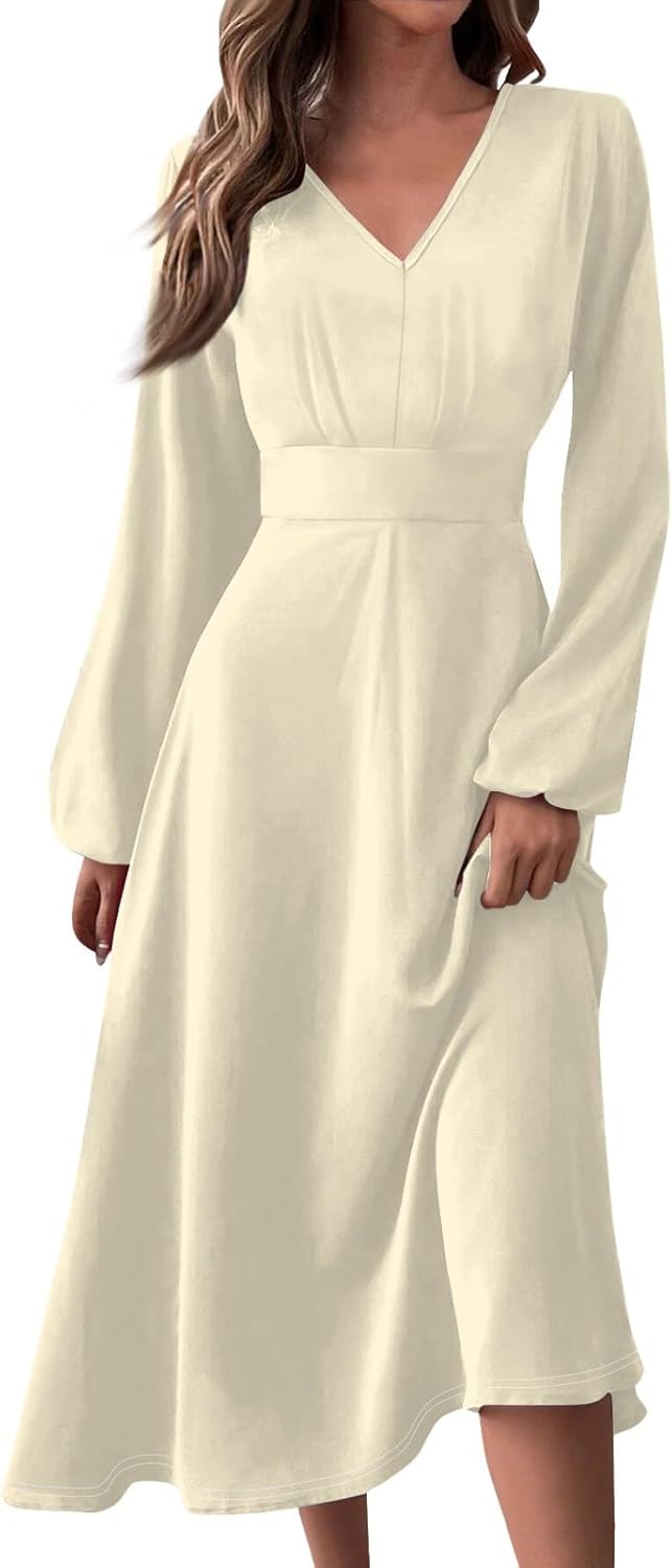 Women's Summer Elegant Cocktail Dress Solid Color Swing V-Neck Party Gown Dresses, S-2XL