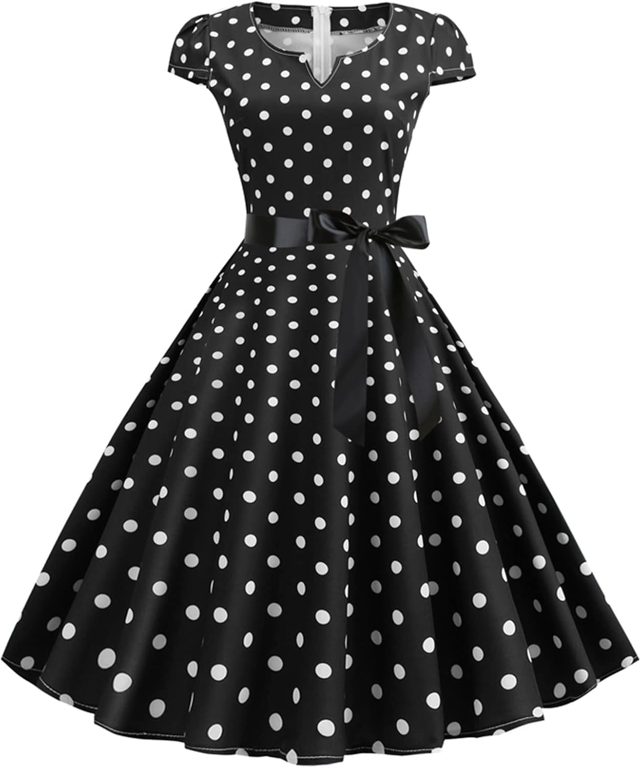 Women Double Breasted Notch Lapel 50s Vintage Short Sleeve Cocktail Swing Dress Polka Dot 1950s Rockabilly Prom Dress
