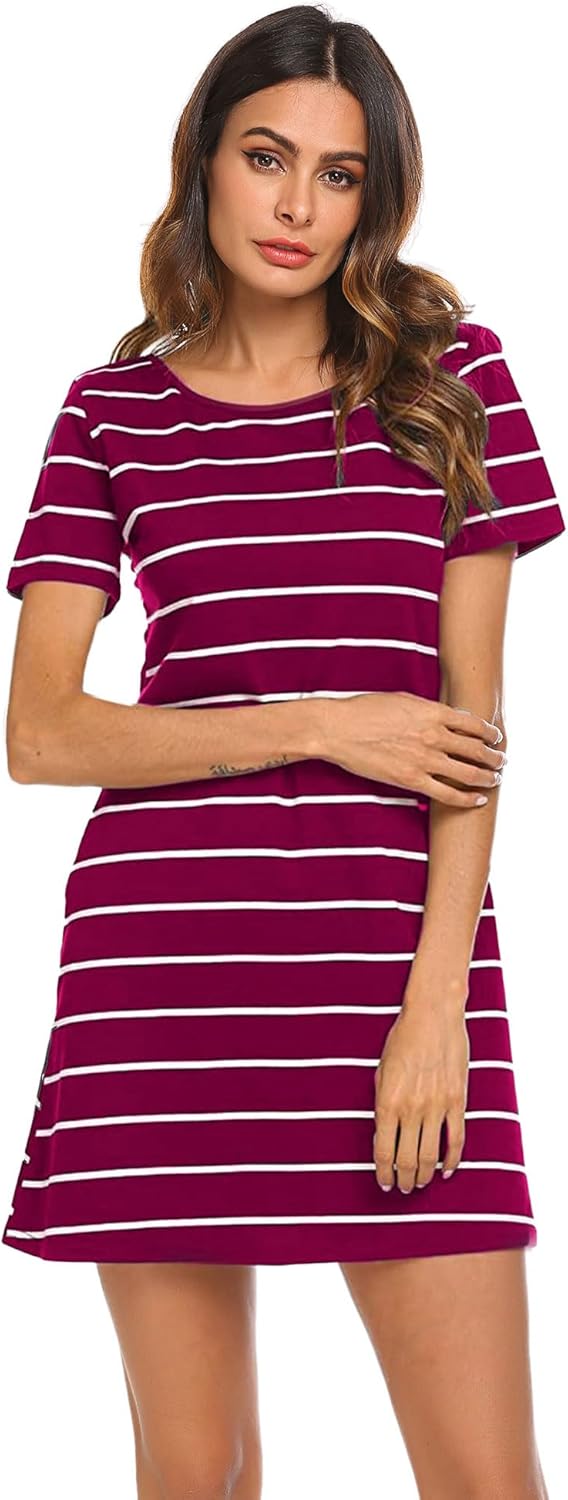 Feager Women's Casual Striped Criss Cross Short Sleeve T Shirt Dress
