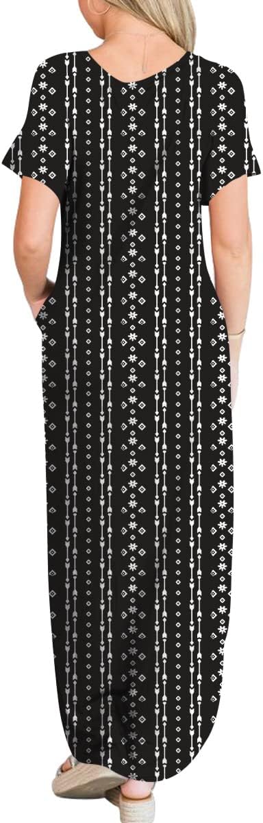 ANRABESS Women's Summer Casual Loose Short Sleeve Long T Shirt Dress Split Maxi Beach Sundress Travel Vacation Outfits