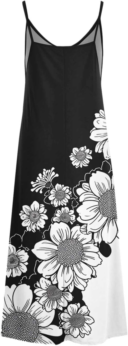 Womens Floral Maxi Dresses Spaghetti Strap Casual Summer Long Dress Vneck Flowy Boho Beach Sundress Vacation Outfits