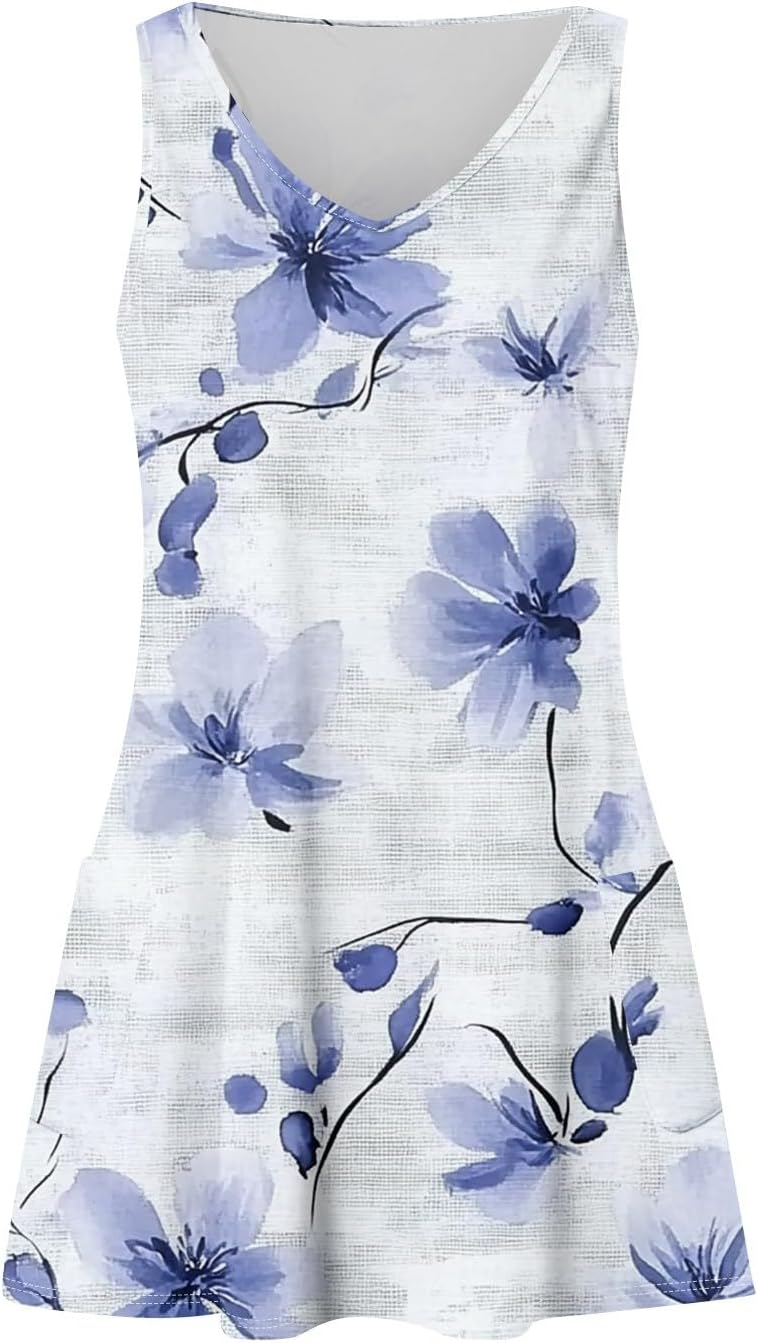NBXNZWF Women Summer Casual Dress 2025 Casual Loose Sleeveless V-Neck Sundresses A Line Tshirt Beach Dresses with Pockets