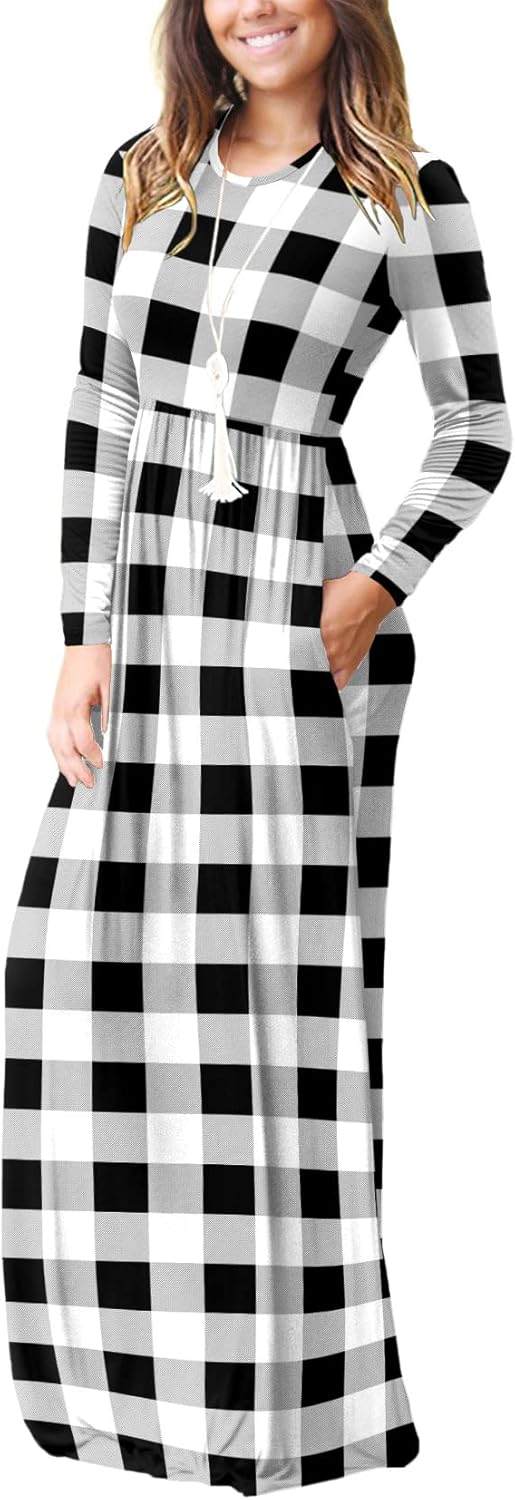 VIISHOW Women's Long Sleeve Loose Plain Maxi Dresses Casual Long Dresses with Pockets