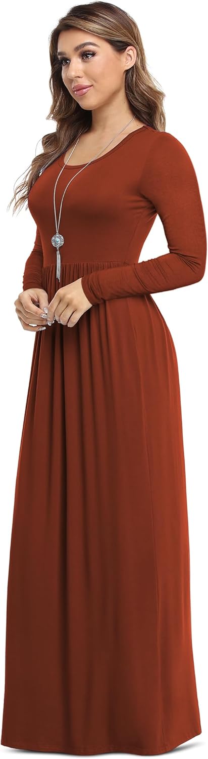 VIISHOW Women's Long Sleeve Loose Plain Maxi Dresses Casual Long Dresses with Pockets