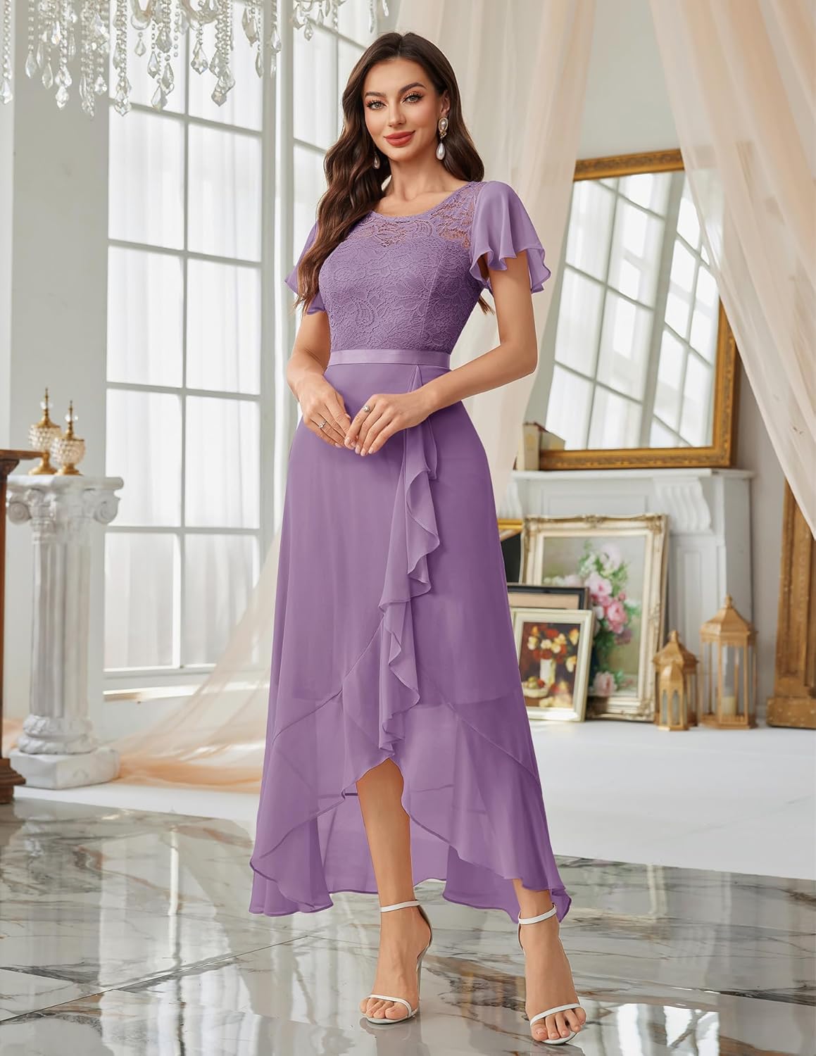 BeryLove Formal Dresses for Women 2025 Wedding Guest with Slit Cocktail Elegant Lace Long Prom Dress