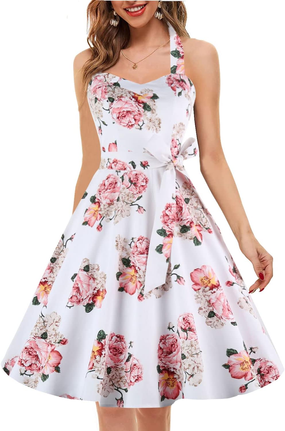 Topdress Women'sVintage Polka Audrey Dress 1950s Halter Retro Cocktail Dress