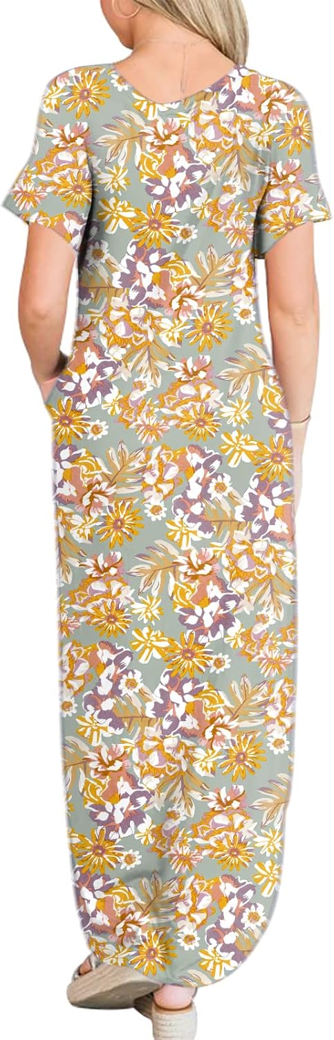 ANRABESS Women's Summer Casual Loose Short Sleeve Long T Shirt Dress Split Maxi Beach Sundress Travel Vacation Outfits