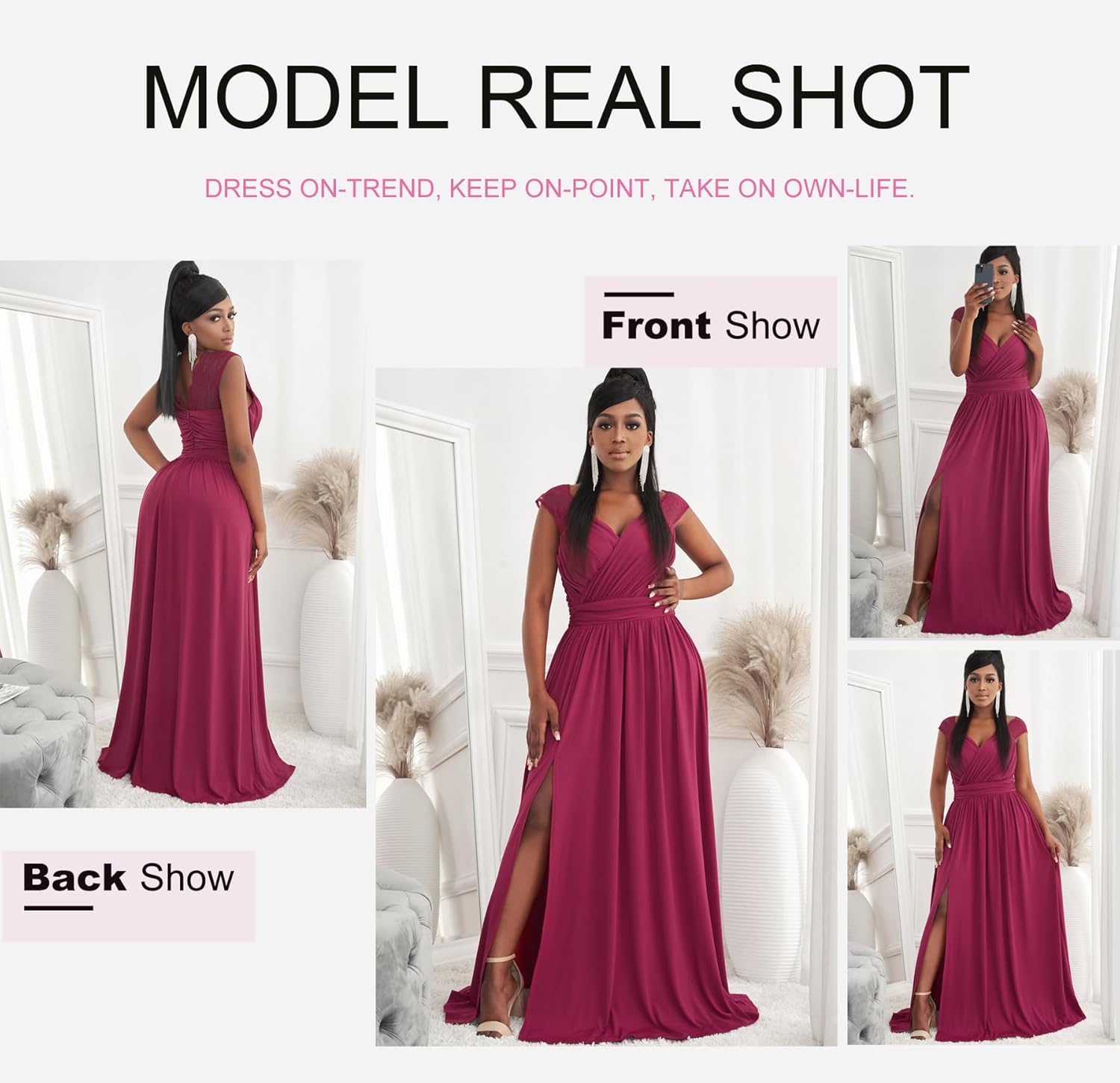 Dokotoo Womens 2025 Formal Dresses Wrap V-Neck Ruched Sexy Bridesmaid Wedding Guest Maxi Dresses
