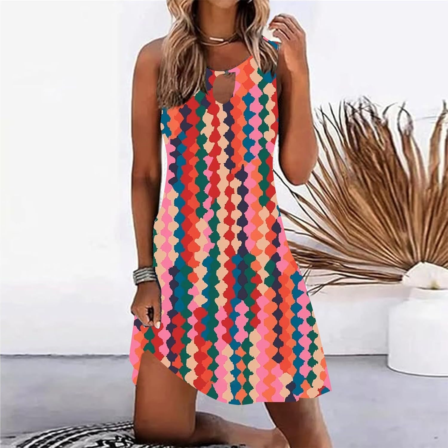 Summer Dresses for Women 2025 Vacation Beach Casual Vintage Midi Sundresses Sexy Sleeveless V Neck Boho Tank Dress