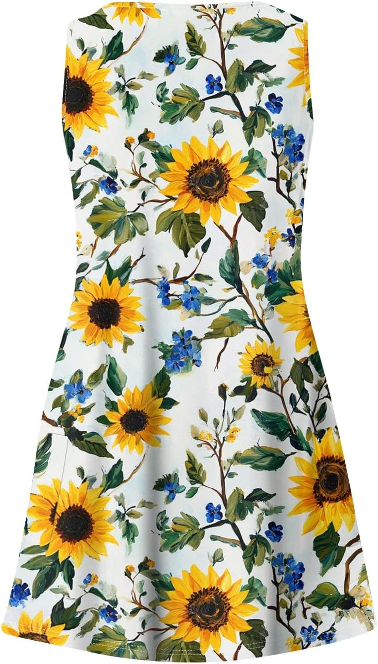 Women's Sleeveless Floral Print Summer Dress Casual V-Neck A-Line Mini Dress for Beach Party and Daily Wear