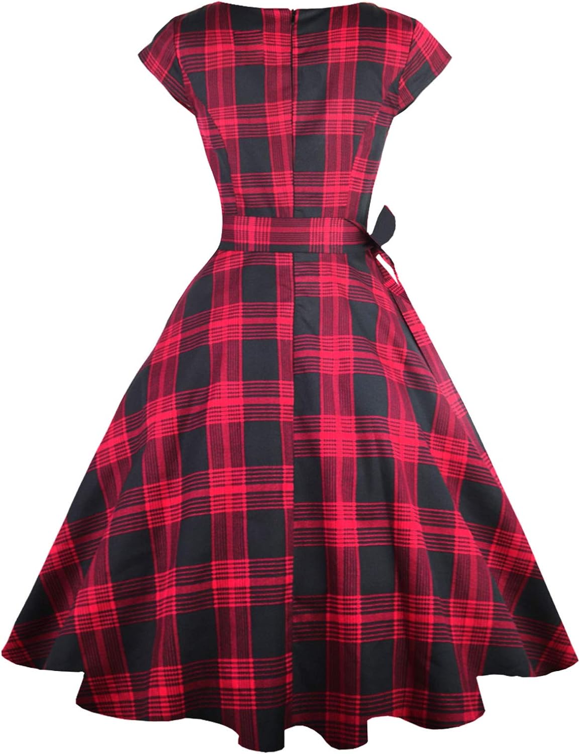 PUKAVT Women's 1950 Boatneck Cap Sleeve Vintage Swing Cocktail Party Dress with Pockets