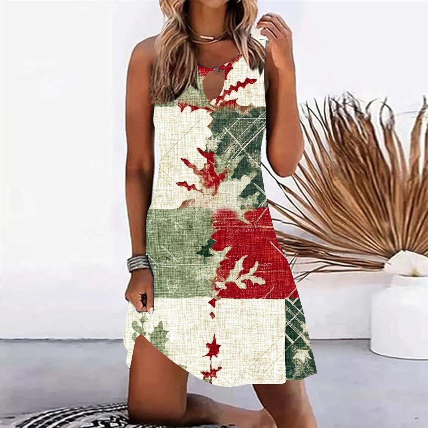 Summer Dresses for Women 2025 Vacation Beach Casual Vintage Midi Sundresses Sexy Sleeveless V Neck Boho Tank Dress