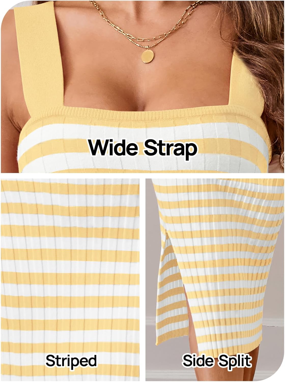 MEROKEETY Women's 2025 Summer Spring Bodycon Midi Dress Vacation Sleeveless Ribbed Knit Striped Party Sweater Dresses