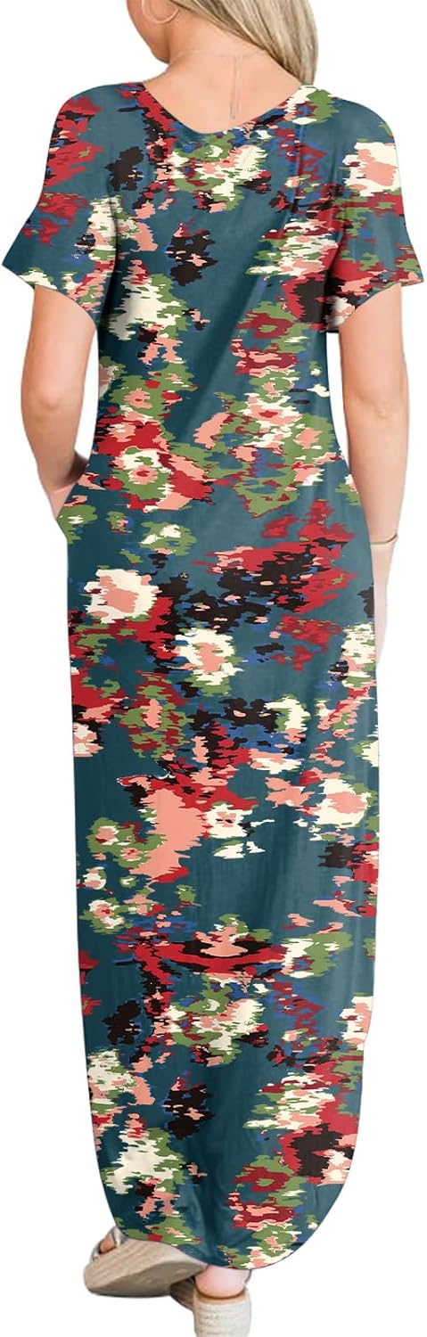 ANRABESS Women's Summer Casual Loose Short Sleeve Long T Shirt Dress Split Maxi Beach Sundress Travel Vacation Outfits