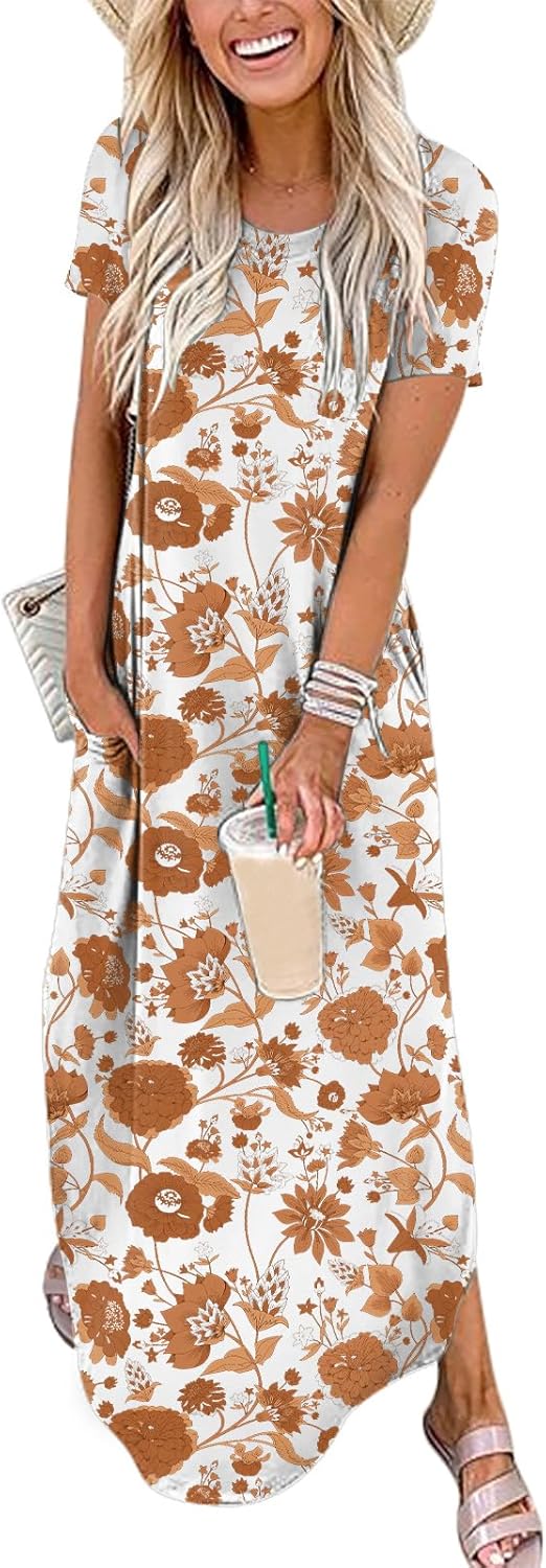 ANRABESS Women's Summer Casual Loose Short Sleeve Long T Shirt Dress Split Maxi Beach Sundress Travel Vacation Outfits