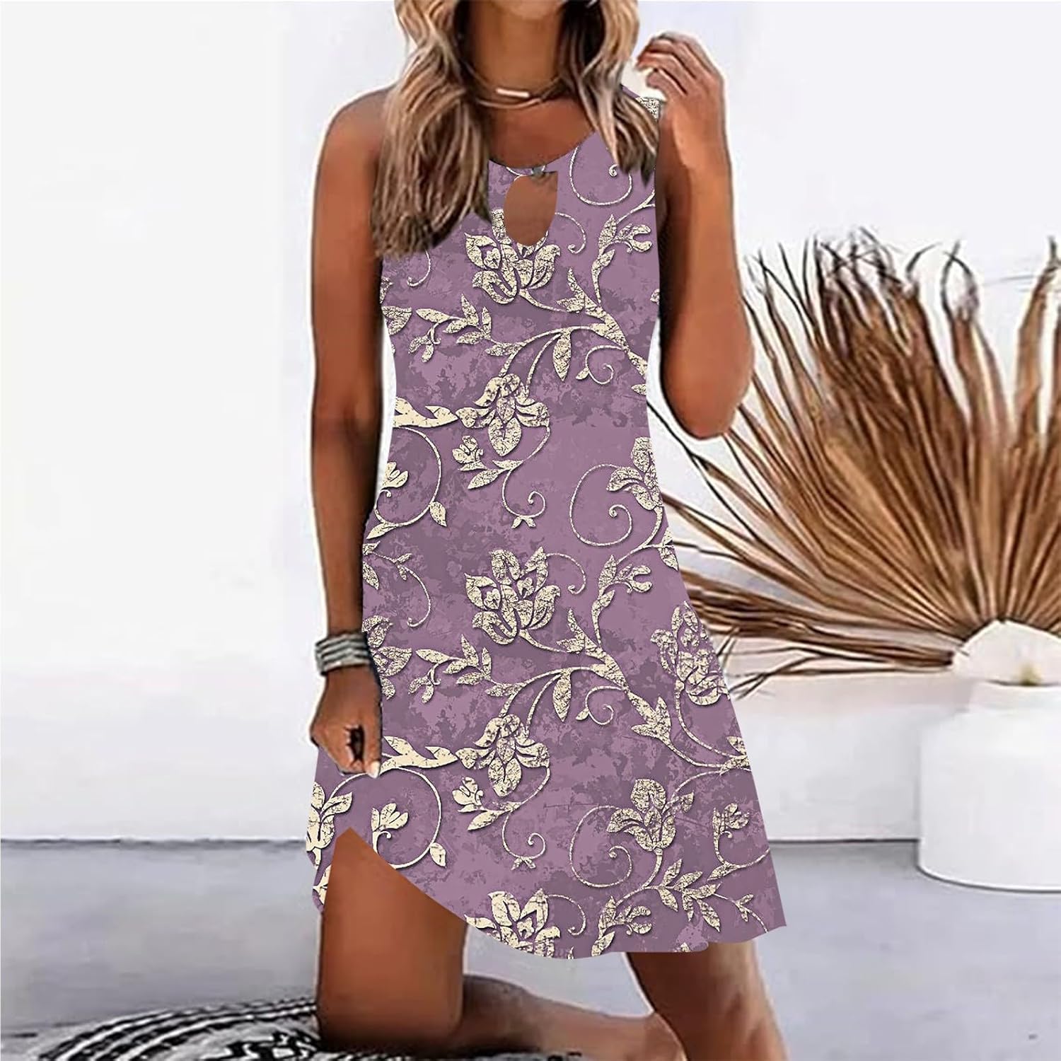 Summer Dresses for Women 2025 Vacation Beach Casual Vintage Midi Sundresses Sexy Sleeveless V Neck Boho Tank Dress