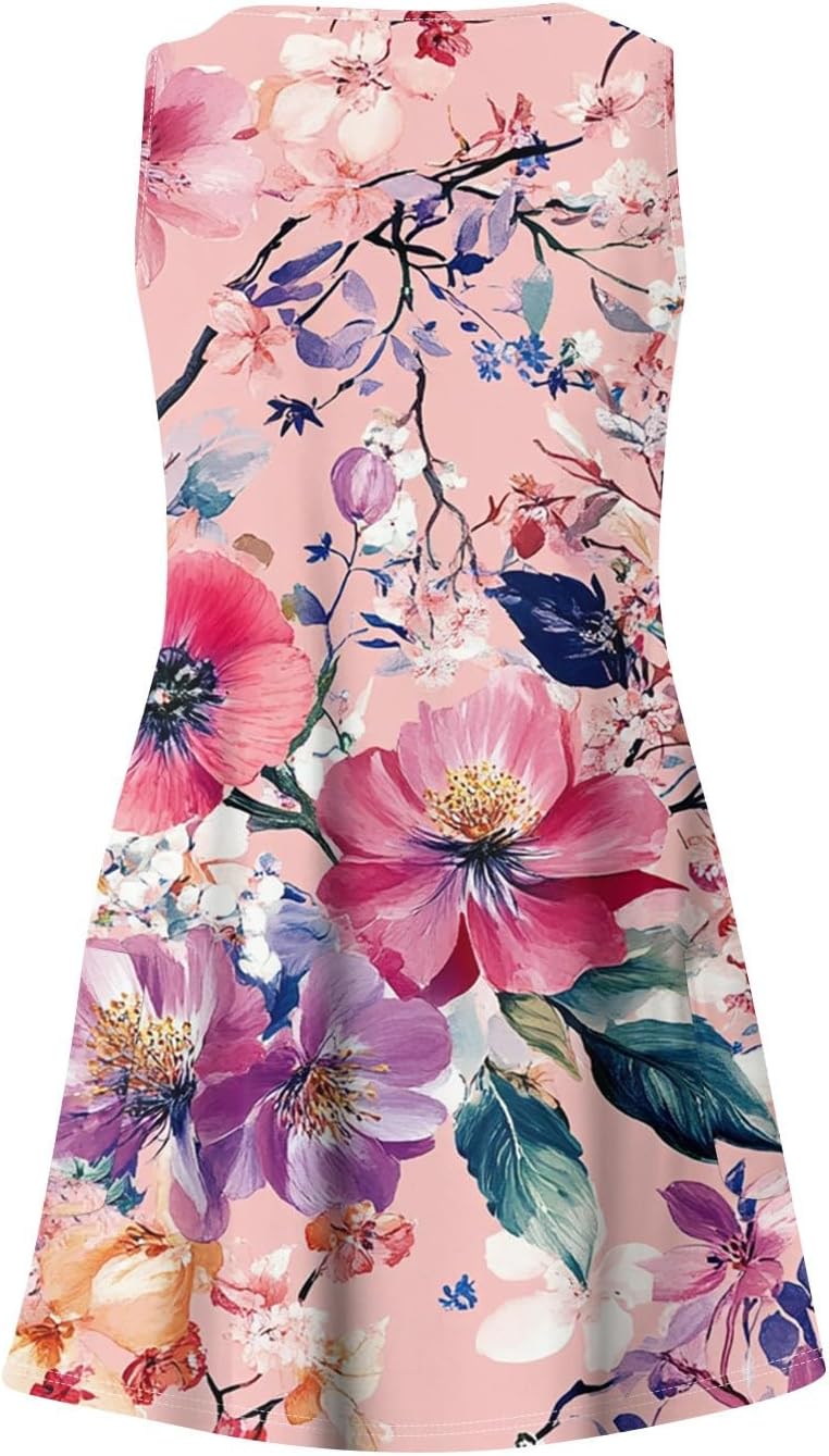 NBXNZWF Women Summer Casual Dress 2025 Casual Loose Sleeveless V-Neck Sundresses A Line Tshirt Beach Dresses with Pockets
