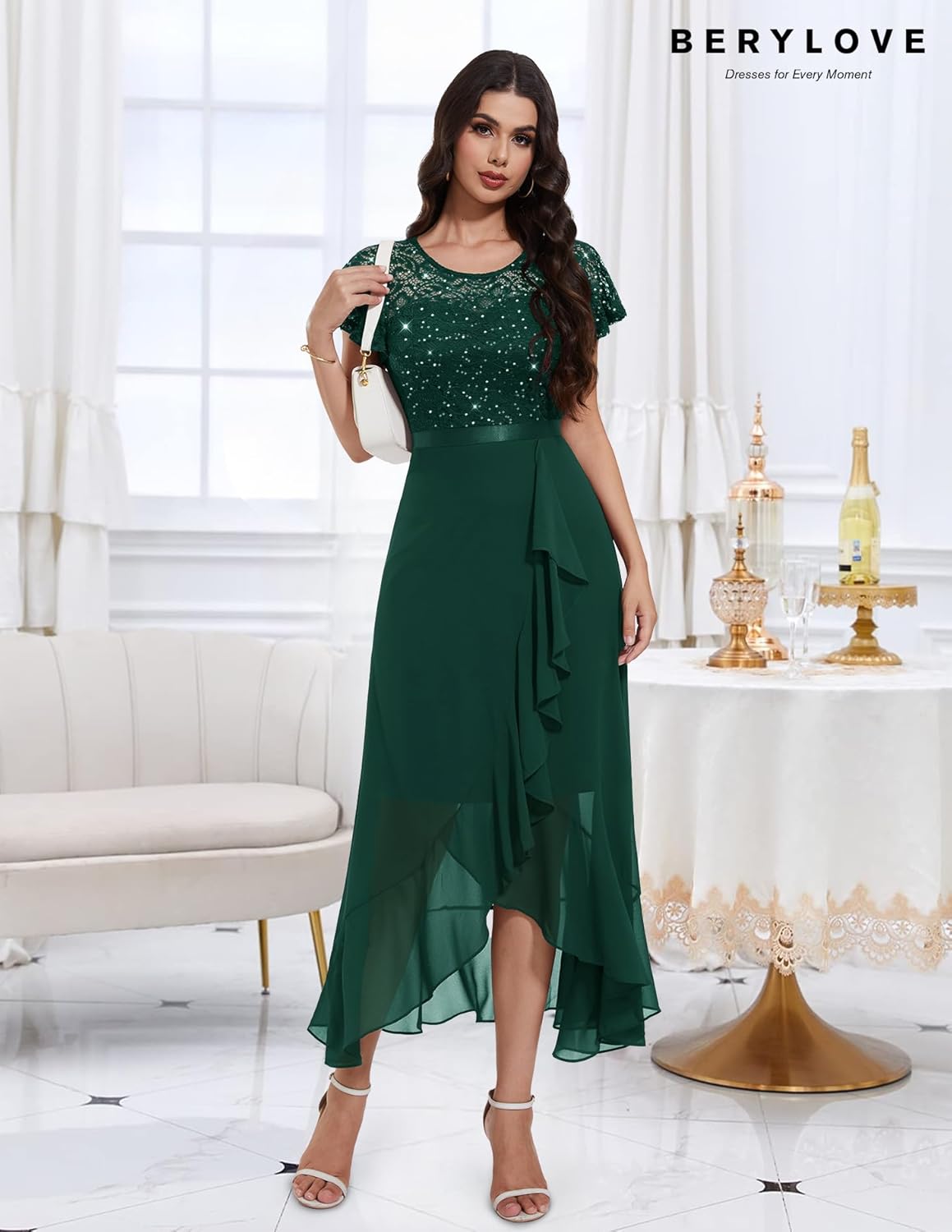 BeryLove Formal Dresses for Women 2025 Wedding Guest with Slit Cocktail Elegant Lace Long Prom Dress
