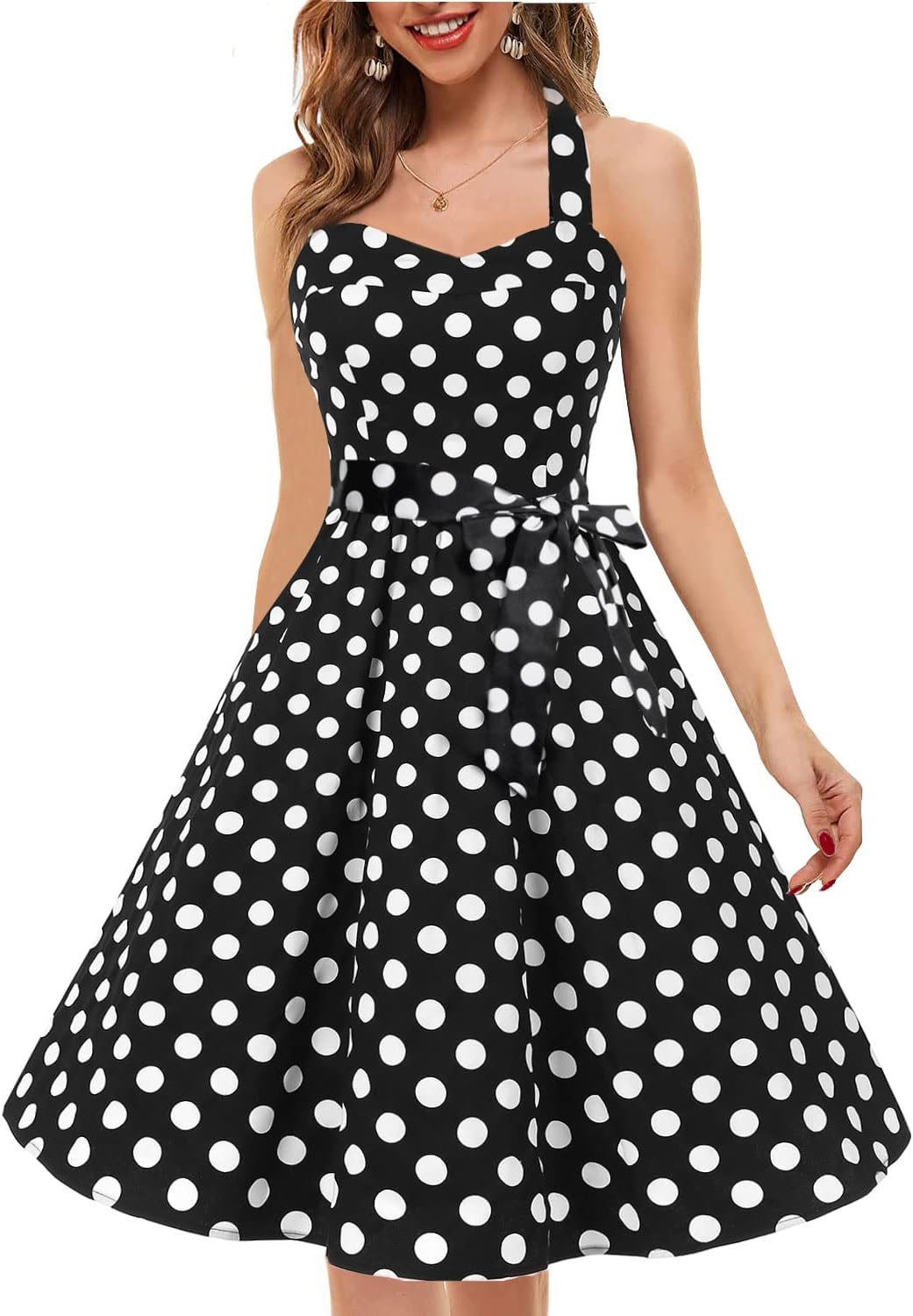 Topdress Women'sVintage Polka Audrey Dress 1950s Halter Retro Cocktail Dress