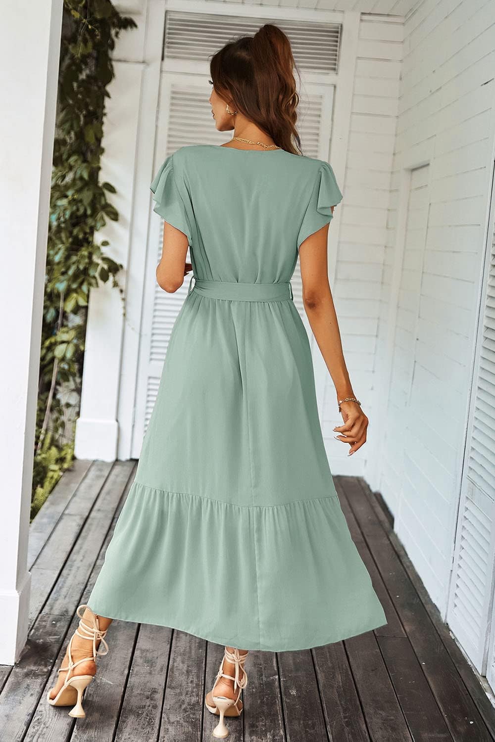 PRETTYGARDEN Women's Summer Floral Boho Dress Wrap V Neck Short Sleeve Ruffle A-Line Flowy Maxi Wedding Guest Dresses