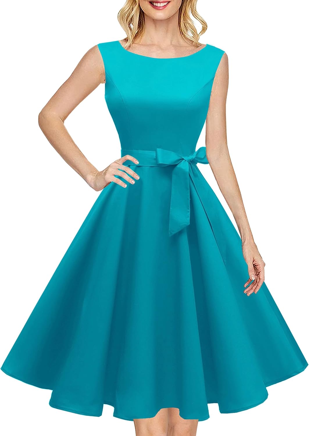 Hanpceirs Women's Boatneck Sleeveless Swing Vintage 1950s Cocktail Dress New
