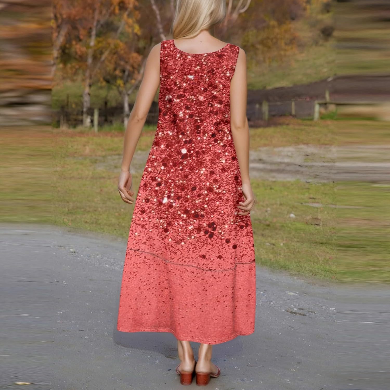 Womens Summer Tank Dress Vacation Boho Floral Long Dresses with Pockets Resort Wear Swing Beach Sleeveless Sundress
