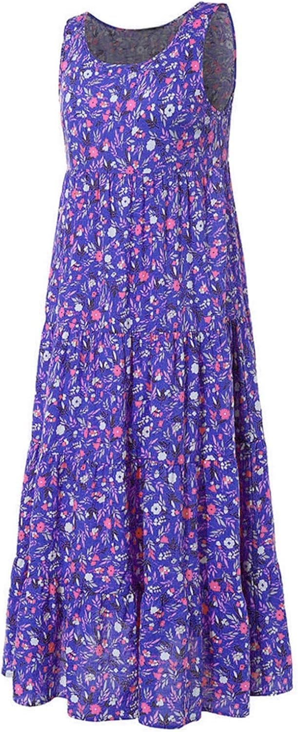 Ceboyel Women Boho Floral Maxi Dresses Flowy Tank Dress Sleeveless Smocked Sundresses Trendy Casual Beach Long Sun Dress