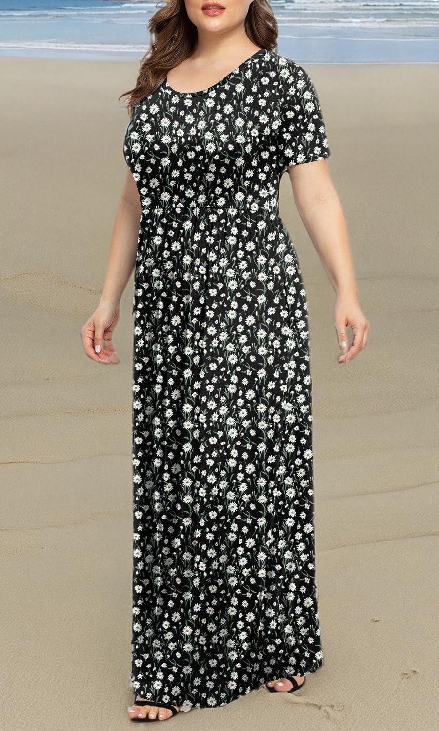 LONGYUAN Women's Plus Size Maxi Dresses for Curvy Women Summer Short Sleeve Casual 2025 Long Dress XL-6XL