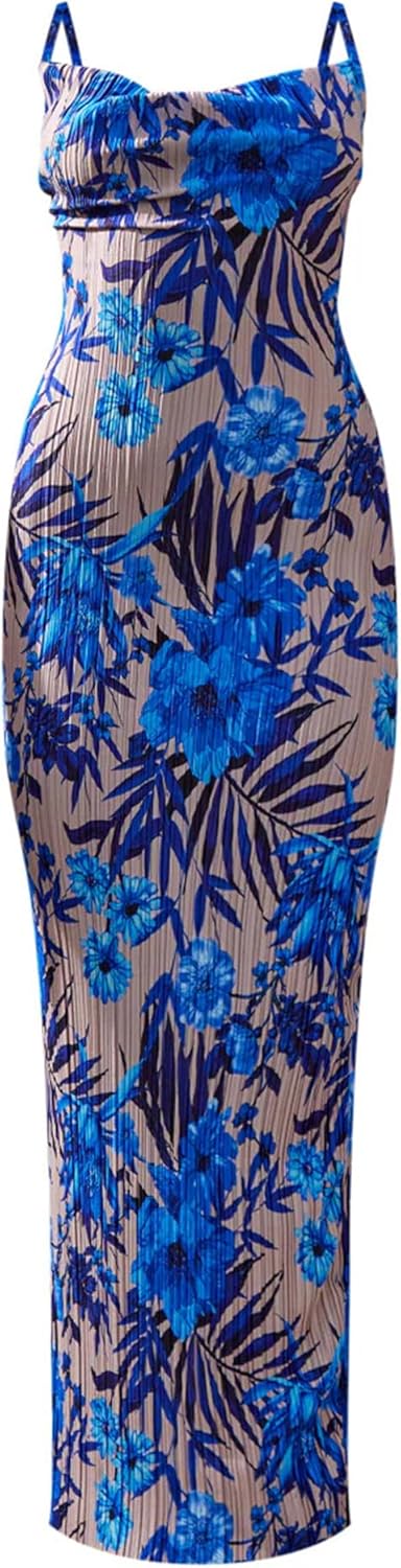 Cowl Neck Dress Sexy Strap Shoulder Pleated Maxi Dresses Summer Wedding Guest Dresses for Women