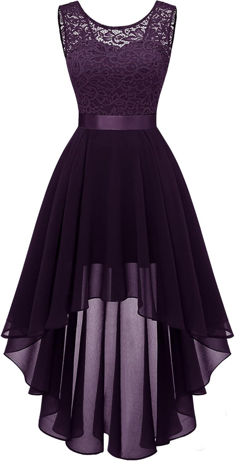 BeryLove Cocktail Prom Dresses 2025 Formal Wedding Guest Dresses Sleeveless Lace High Low Homecoming Dress