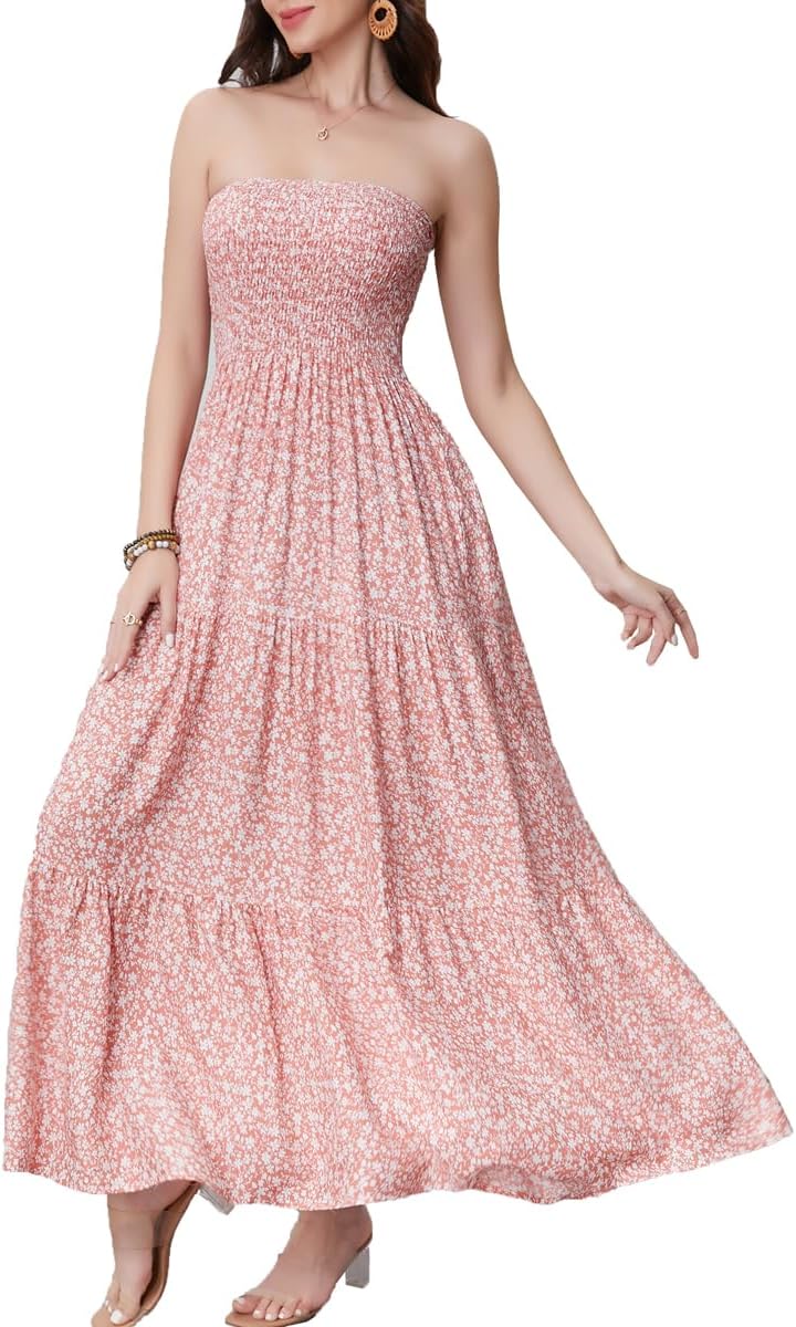 Women's Summer Strapless Tube Top Maxi Dresses Off Shoulder Boho Beach Long Dress